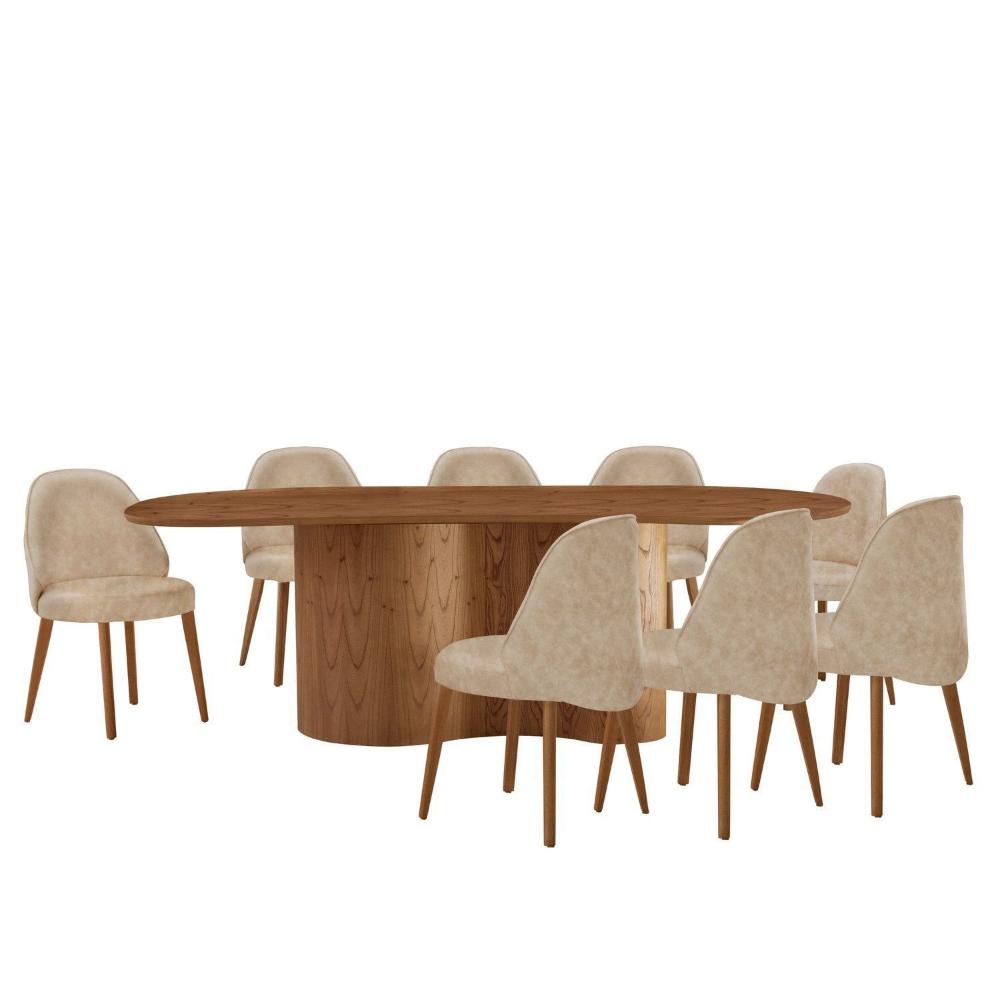 Miniatura Mesa de Jantar Ester 220cm Madeira Tampo Laminado Orgânico com 8 Cadeiras Ester Milano/Imbuia Natural