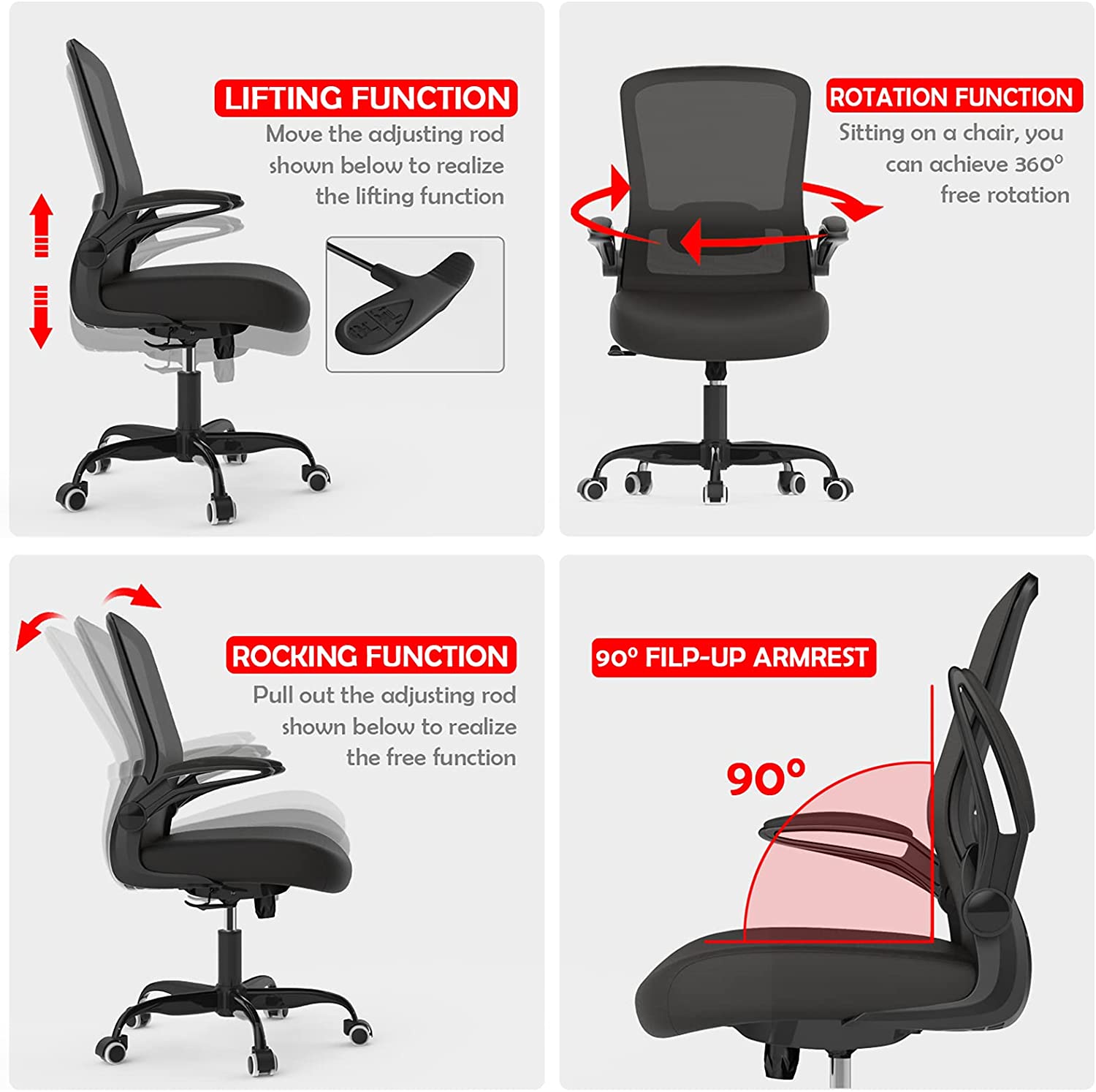 Office Chair Ergonomic Desk Chair with Adjustable Lumbar Support High Back Mesh Computer Chair with Flipup ArmrestsBIFMA Passed Task Chairs Executive Chair for Home Office