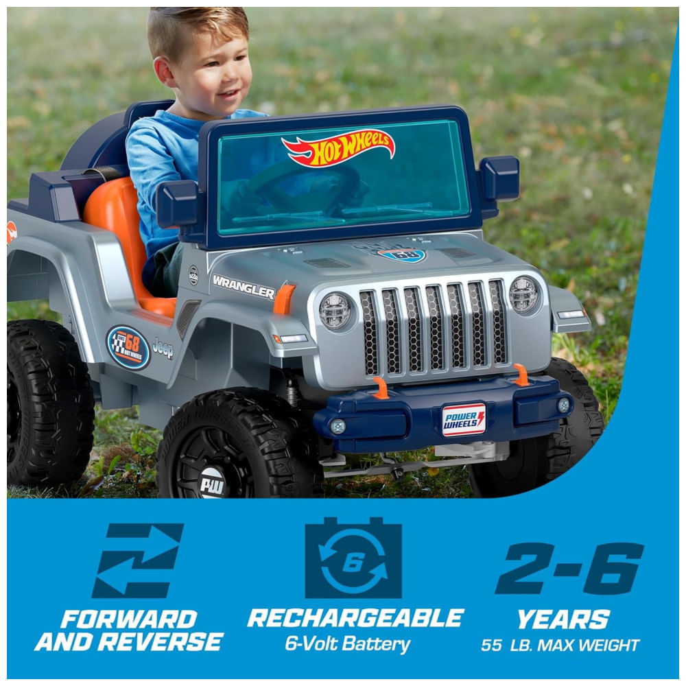 Miniatura Carro Elétrico Infantil 6V Jeep Wrangler com Som de Direção e Tração Multiterreno, Hot Wheels 110v