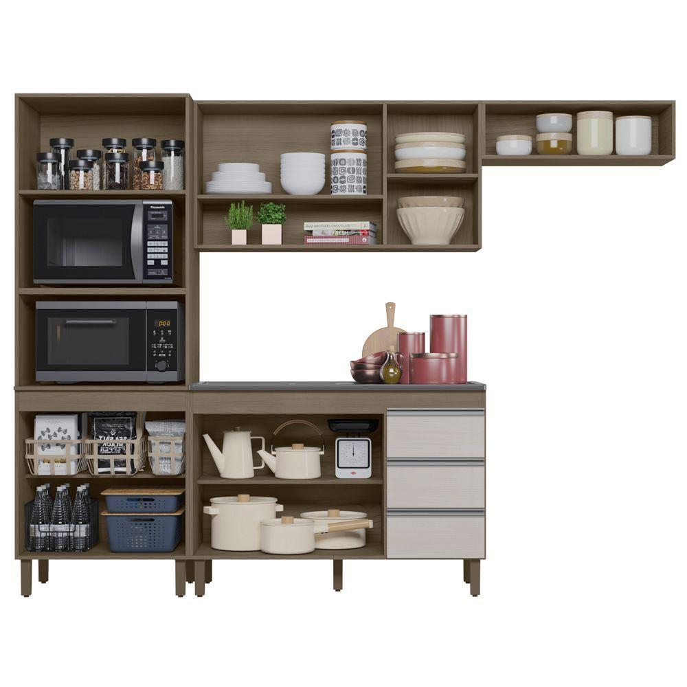 Armário De Cozinha Modulada Karen 4 Pçs C/ Pia 99.5550 P14 Malbec/avelã - Mpozenato