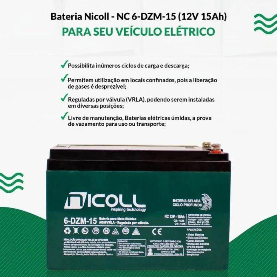 Miniatura Baterias Chumbo 12V 15Ah p/ Bike e Veículos - Ciclo Profundo