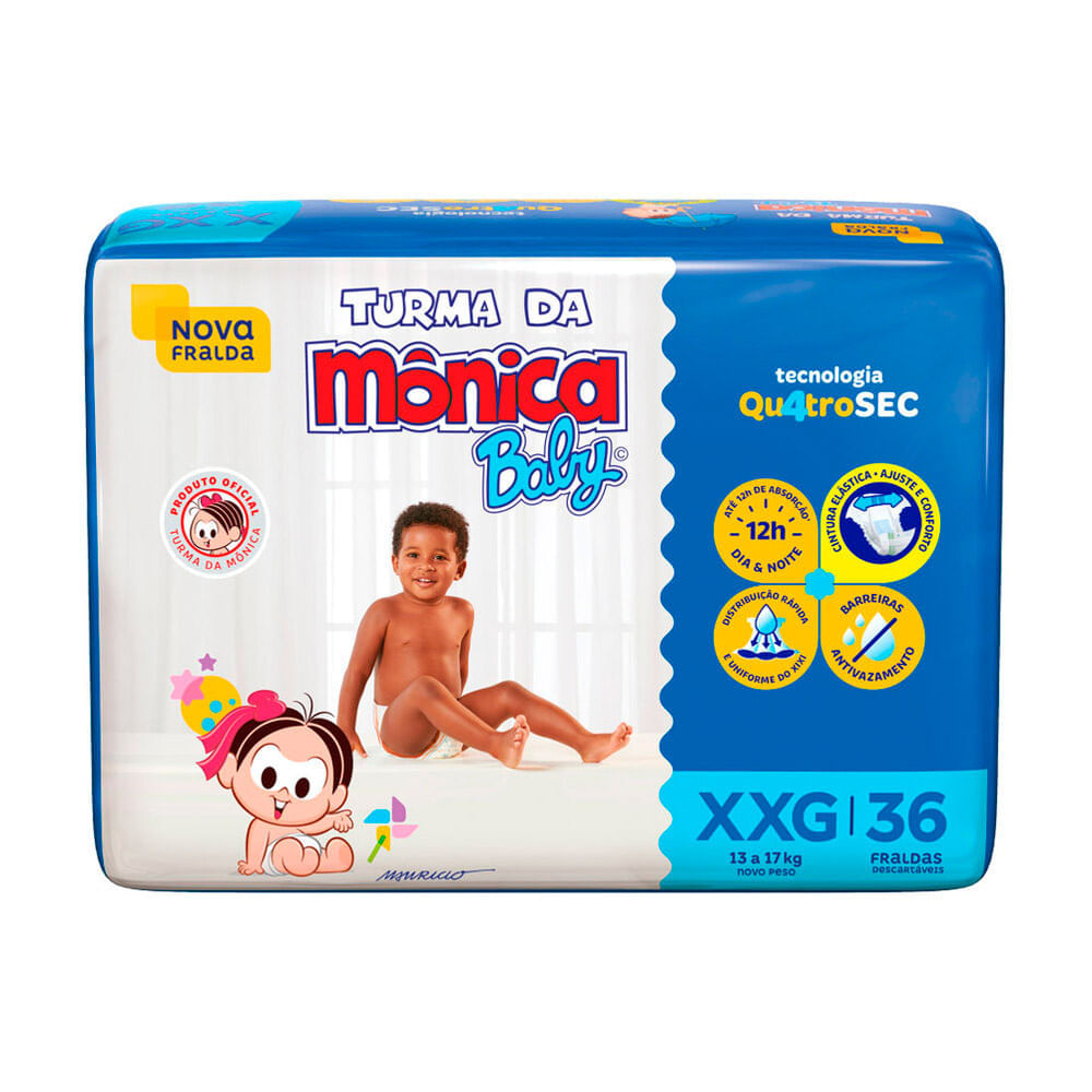 Miniatura Fralda Turma da Mônica Baby Mega Tamanho XXG 36 Unidades