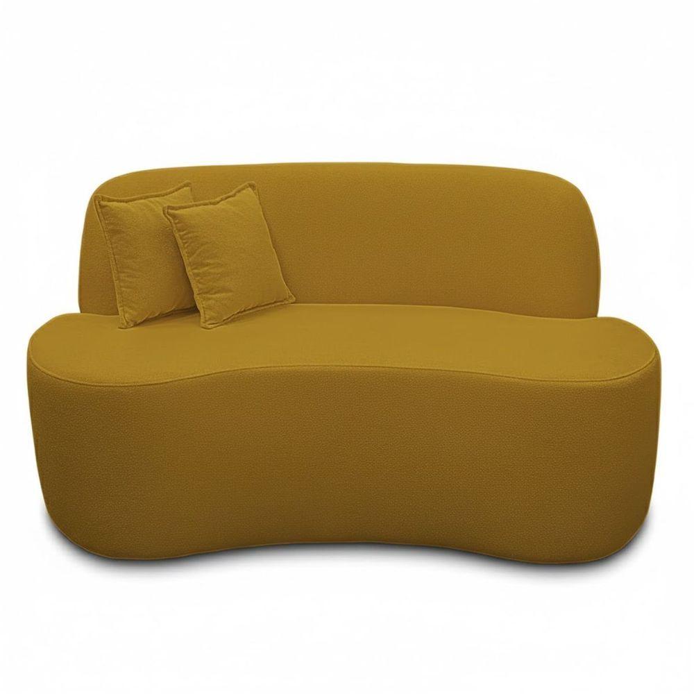 Miniatura Sofá Ondulado Orgânico Pequeno 2 Lugares Sala Bouclé Bouclé Mostarda