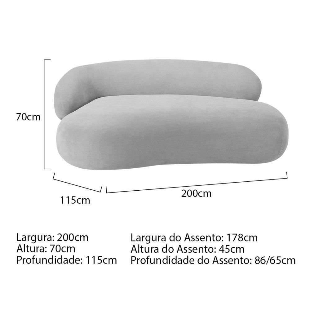 Miniatura Divã Recamier Luxo Canadá 200cm Lado Direito Linho Adj Decor Cinza
