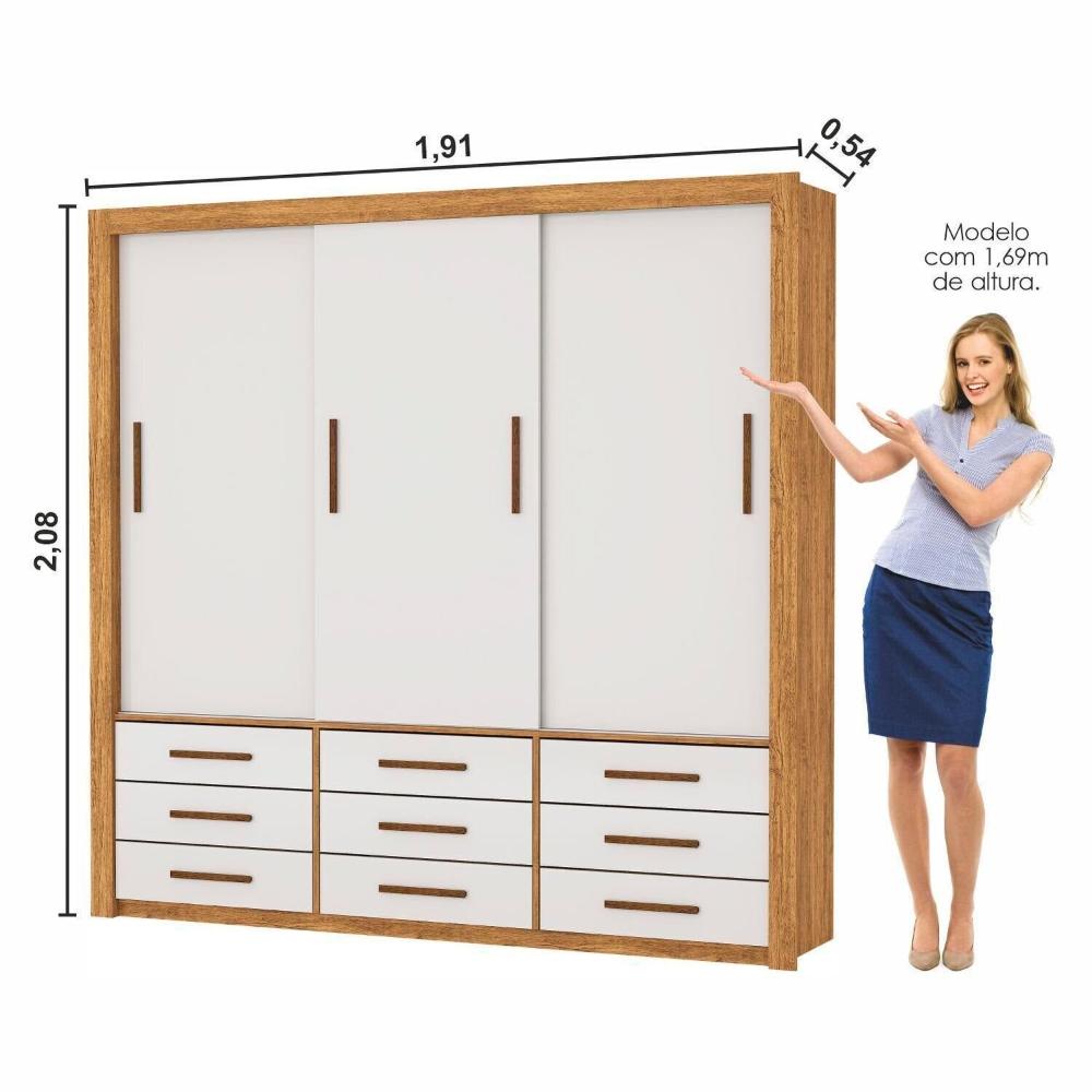 Miniatura Guarda-roupa 3 Portas Correr 9 Gavetas Anjos Cinamomo/Off White