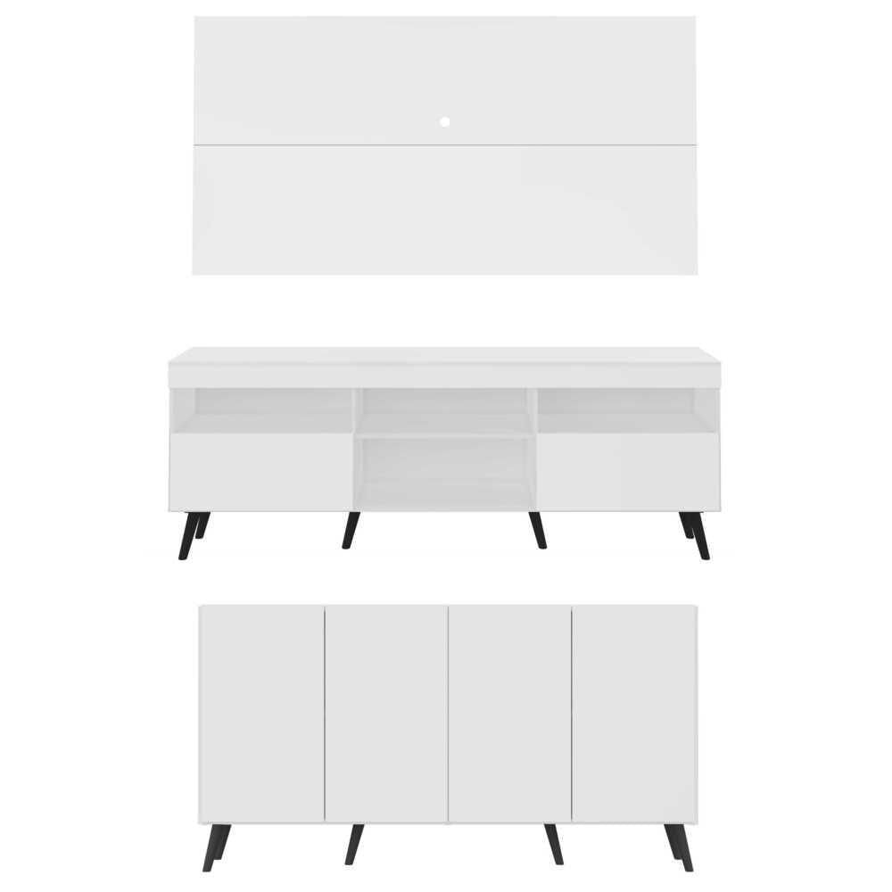 Miniatura Conjunto Sala De Estar Rack Painel Tv 65 e Aparador Retrô