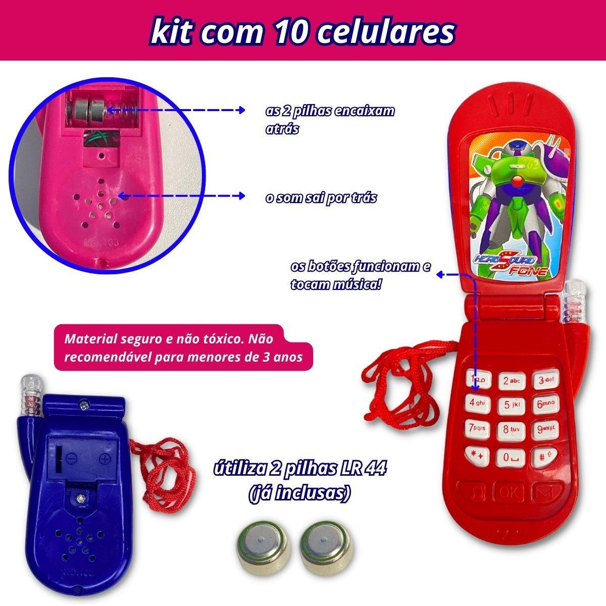 Miniatura Kit 10 Celular De Brinquedo Com Som E Luz Telefone Infantil