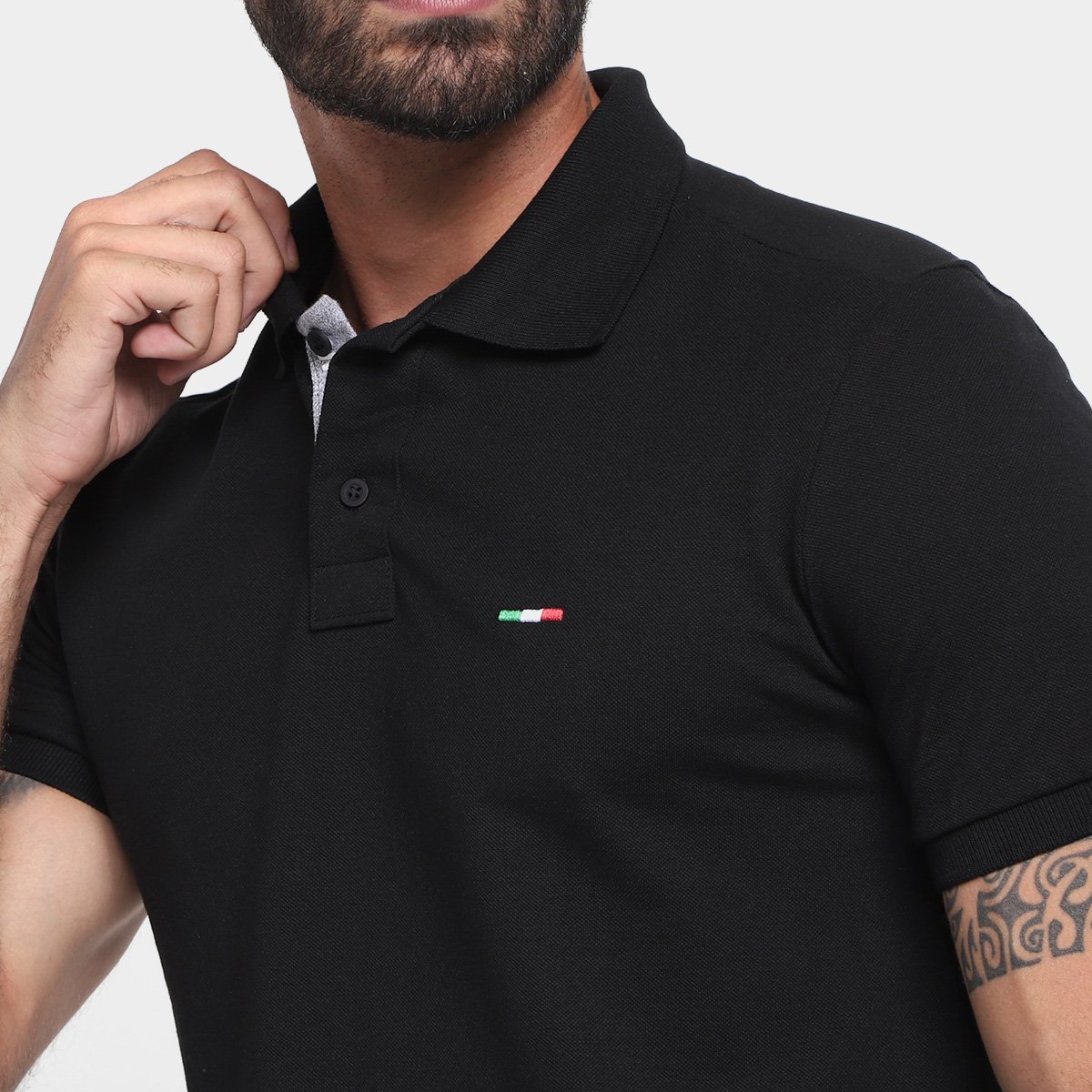 Miniatura Kit Camisa Polo Industrie Básica Masculina 2 Peças Preto+Branco - G
