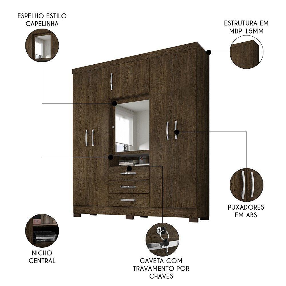 Miniatura Guarda Roupa Casal Com Espelho 6 Portas Reino Unido Malbec - Incorplac