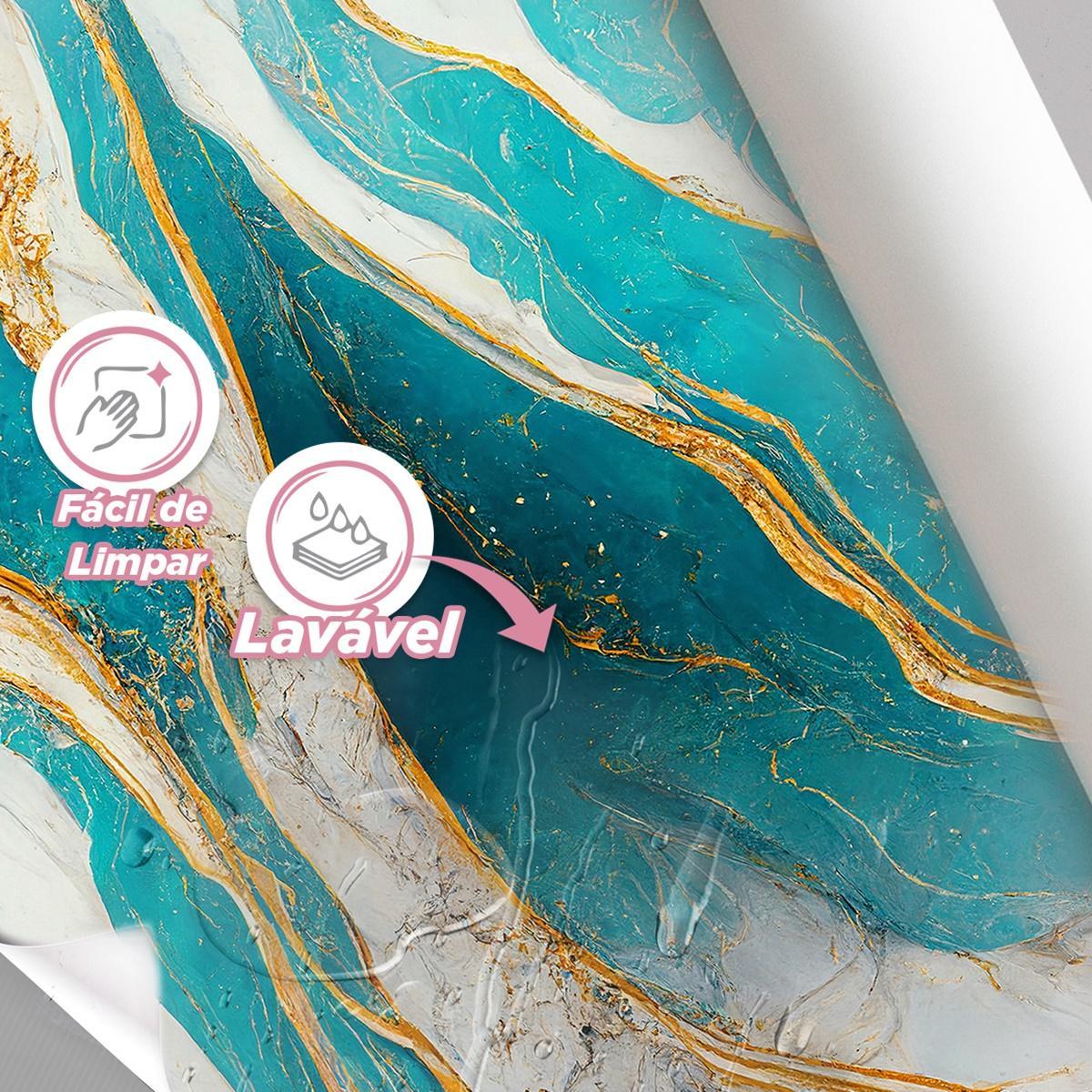 Miniatura Papel De Parede Painel 3D Mármore Branco Azul E Amarelo 3M