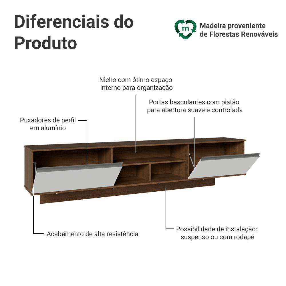 Miniatura Rack Suspenso para TV até 80 Polegadas 218 cm 2 Portas Rustic/Branco Glamy Madesa