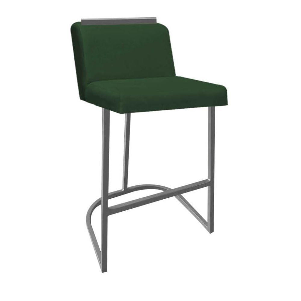 Miniatura Banqueta Com Encosto Nynna Luxo Confort Bistrô Cozinha Ferro Prata Suede Verde - Amey Decor