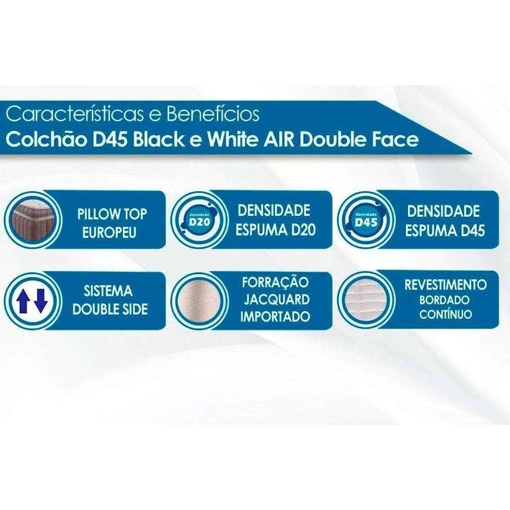 Miniatura Cama Box Baú Queen: Colchão Espuma Castor D45 Black E White Air Double Face + Base Clean(158X198)