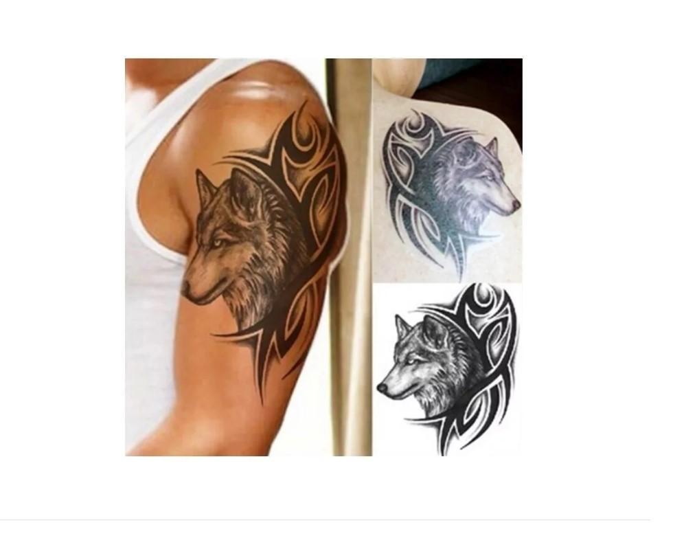 Miniatura Tatuagem Temporária Dark Delicada Com 20 Cm Lobo Tribal
