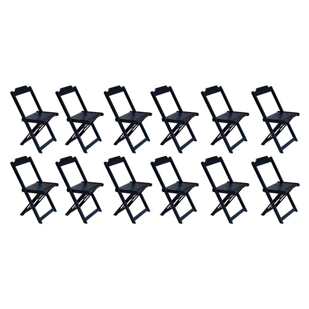 Miniatura Conjunto Com 12 Cadeiras Dobráveis Em Madeira Maciça - Preto - Preto