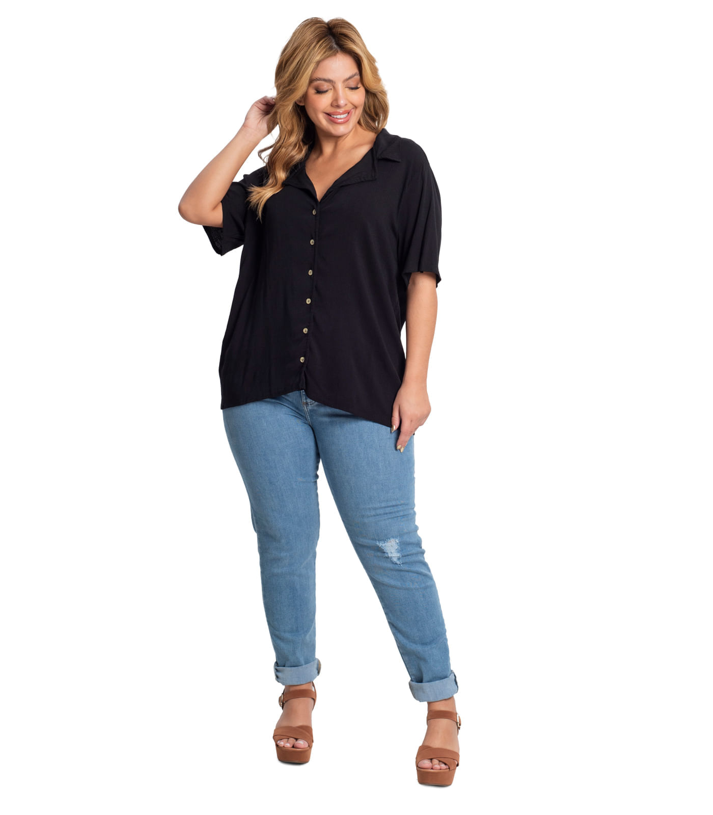 Miniatura Camisa Feminina Plus Size Secret Glam Preto Plus G1