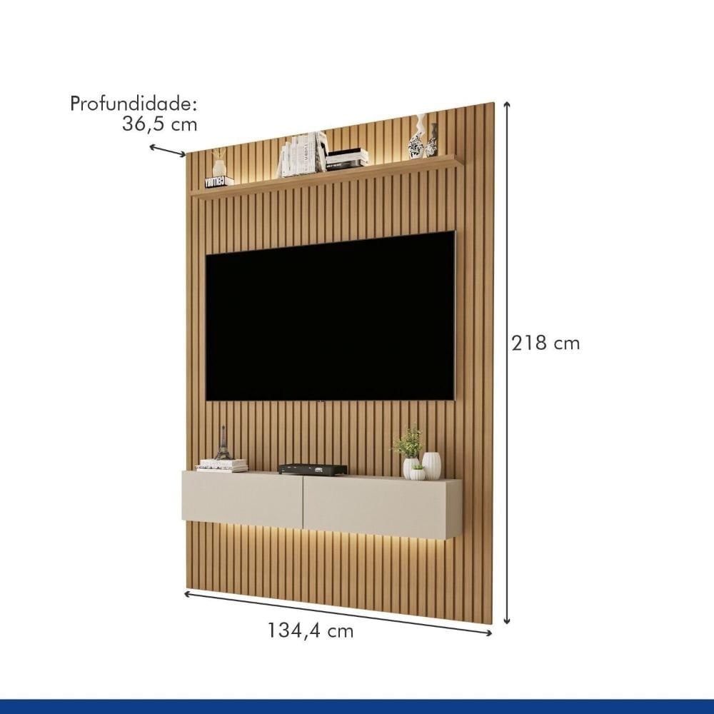 Miniatura Painel para TV até 50 Polegadas Frisado com Led Duplo Curitiba Cinamomo/Off White