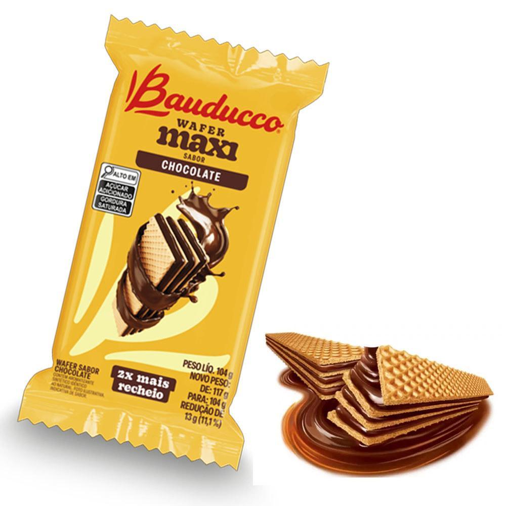 Miniatura Biscoito Wafer Maxi Bauducco Chocolate Kit 5 Pacotes De 104G