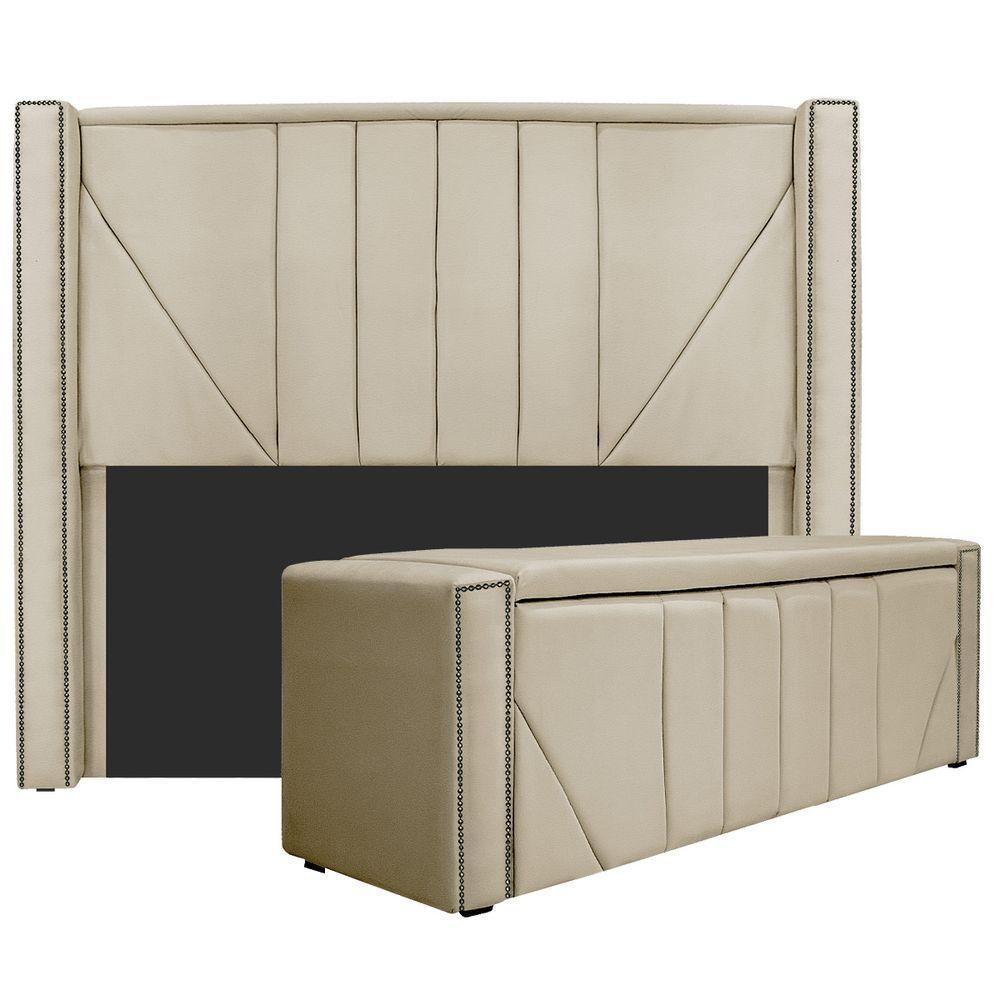 Miniatura Cabeceira E Baú Solteiro 90Cm p/Cama Box - Adj Decor Bege