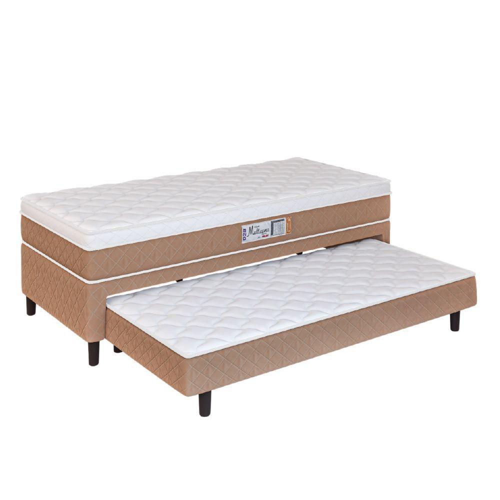 Miniatura Cama Box Solteiro Com Cama Auxiliar Conjugada Espuma D28 Aspen 88x188x53cm Marrom Branco