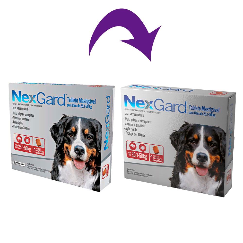 Miniatura Antipulgas e Carrapatos NexGard 136 mg para Cães de 25,1 a 50 Kg - 1 Tablete
