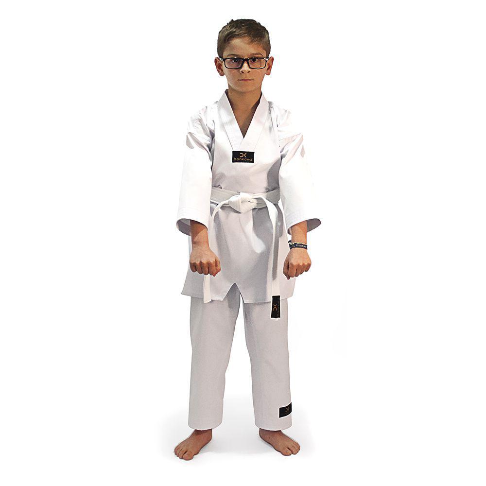 Miniatura Dobok Dankana Taekwondo  Canelado Gola V Branca Infantil M0