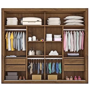 Guarda-Roupa Casal Móveis Europa Londres Flex com Espelho, 2 Portas de Correr e 4 Gavetas - 205cm de largura Brauna/Off White