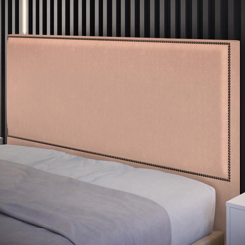 Cabeceira Cama Box Casal Com Tachas 140 Cm Linho Rosê
