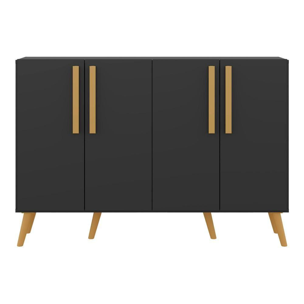 Miniatura Aparador Buffet 4 Portas Com Pés Retrô Viena Preto/natural