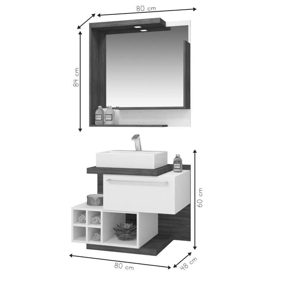 Miniatura Gabinete para Banheiro com Espelheira Não Acompanha Cuba e Torneira Lisboa Espresso Móveis Nogal Griss/Branco