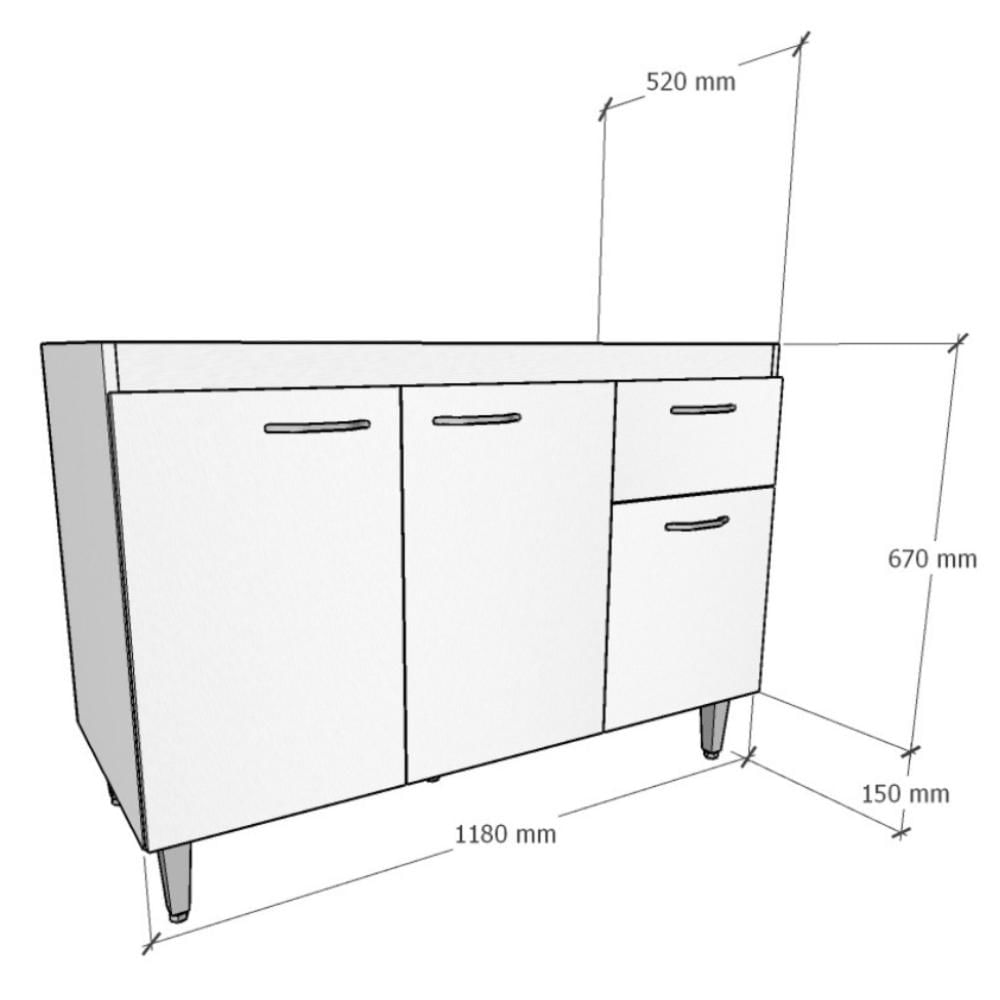 Balcão de Pia Cozinha 120cm Armário Gabinete Morgana Branco