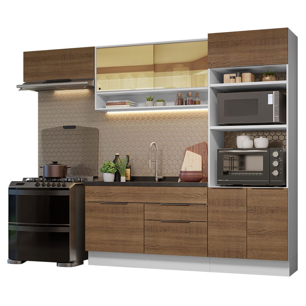 Miniatura Armário de Cozinha Completa 270cm Branco/Rustic Stella Madesa 09 Cor:Branco/Rustic