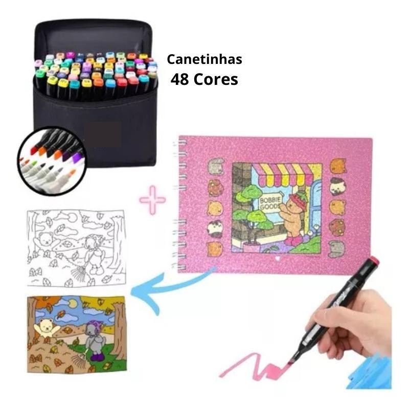 Kit Colorir Bob Goods Livro Capa Dura 50 Páginas + Canetas