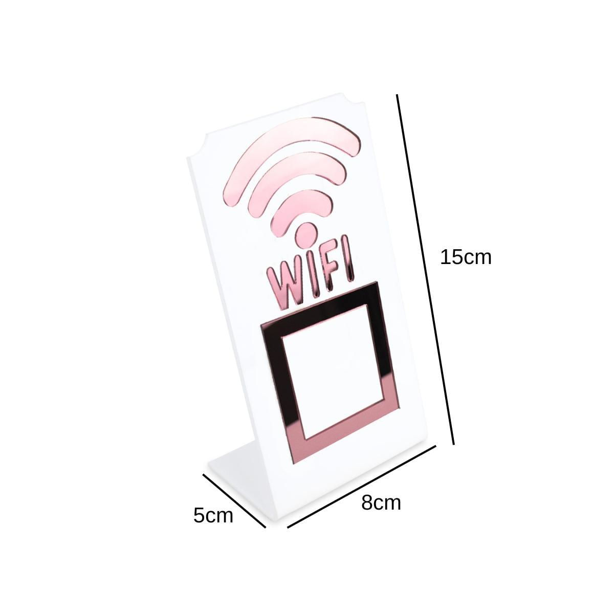 Miniatura Placa Wifi Qr Code Display Acrílico De Balcão Branco E Rosa
