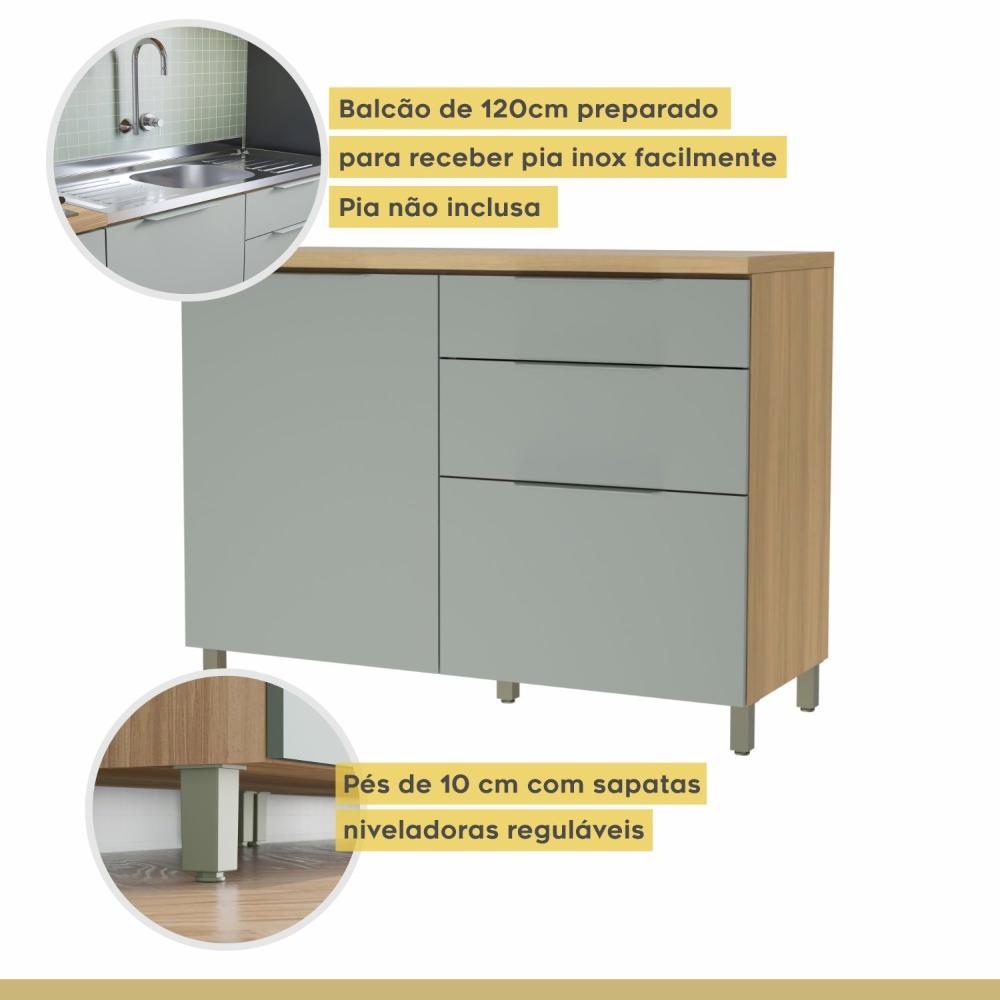 Cozinha 5 Peças 100% MDF Marquesa Nature/Verde