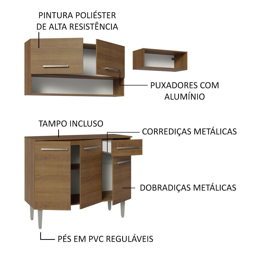 Armário de Cozinha Compacta 165cm Emilly Madesa 08 Rustic