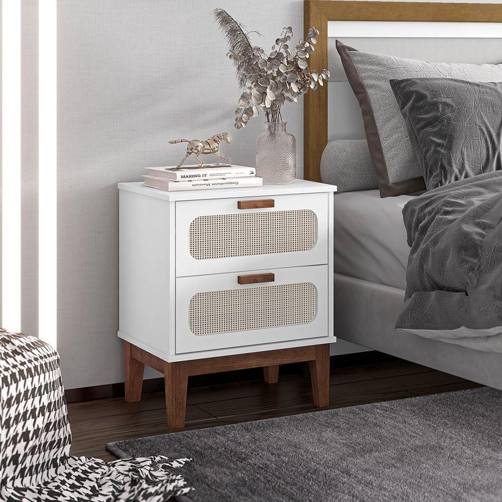 Miniatura Mesa De Cabeceira 2 Gavetas Santorini Branco 45 Cm Com Tela Indiana - Cor: Branco
