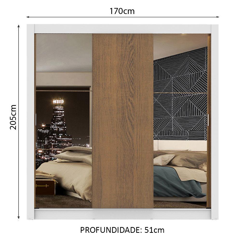 Guarda Roupa Casal Madesa Mônaco 3 Portas de Correr com Espelhos Branco/Rustic
