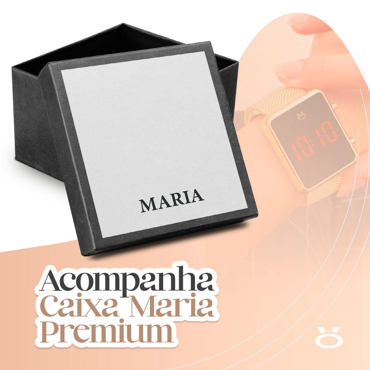 Miniatura Relógio Digital Feminino Banhado A Ouro + Colar + Brincos +
