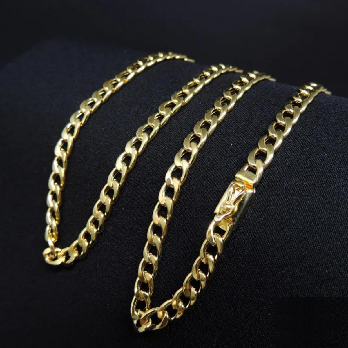 Miniatura Corrente Masculina Elo Grumet 1X1 Banhada A Ouro 18K 6Mm