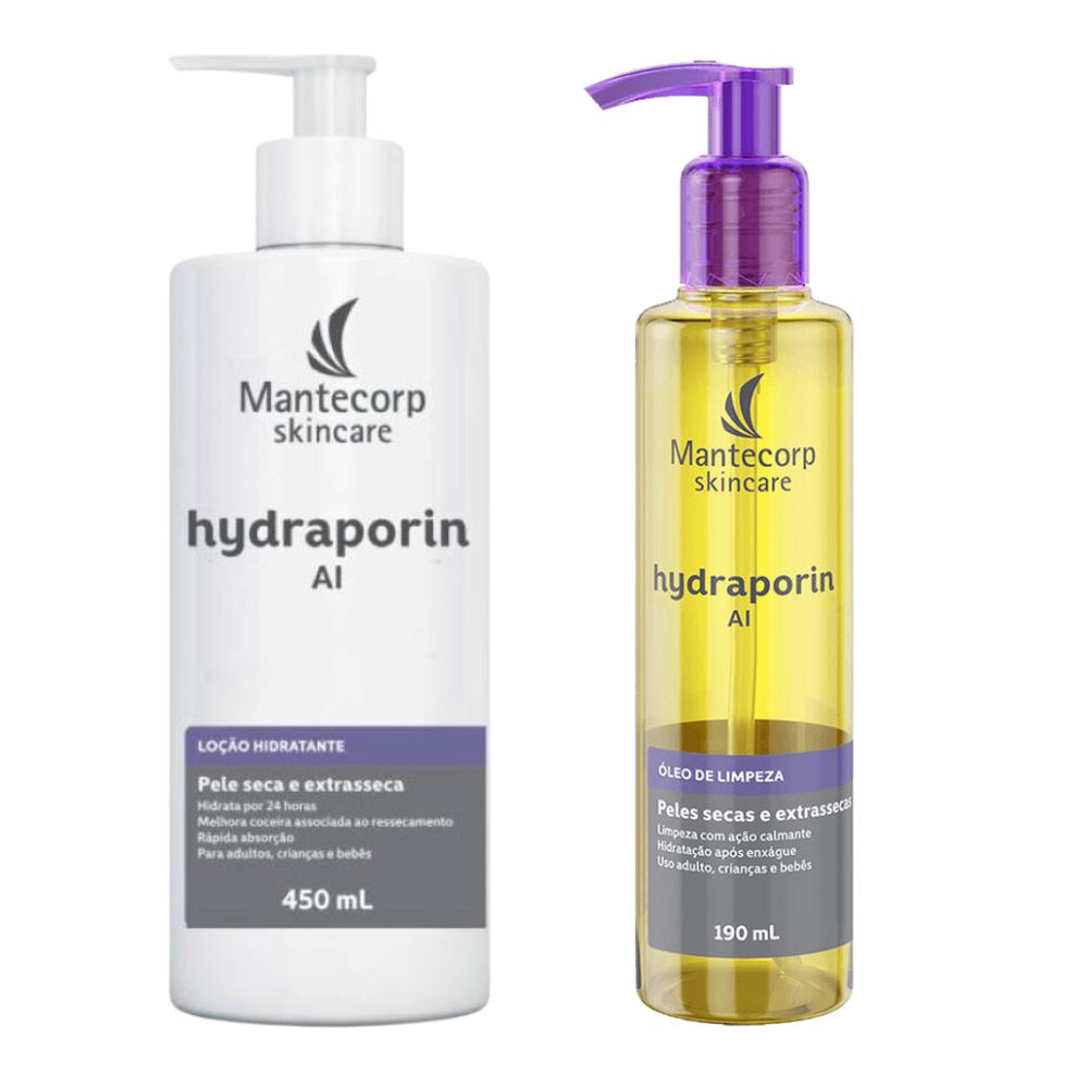 Miniatura Kit Hydraporin AI Loção Hidratante 450g e Hydraporin AI Mantecorp Skincare Óleo de Limpeza Peles Secas e Extrassecas 190ml