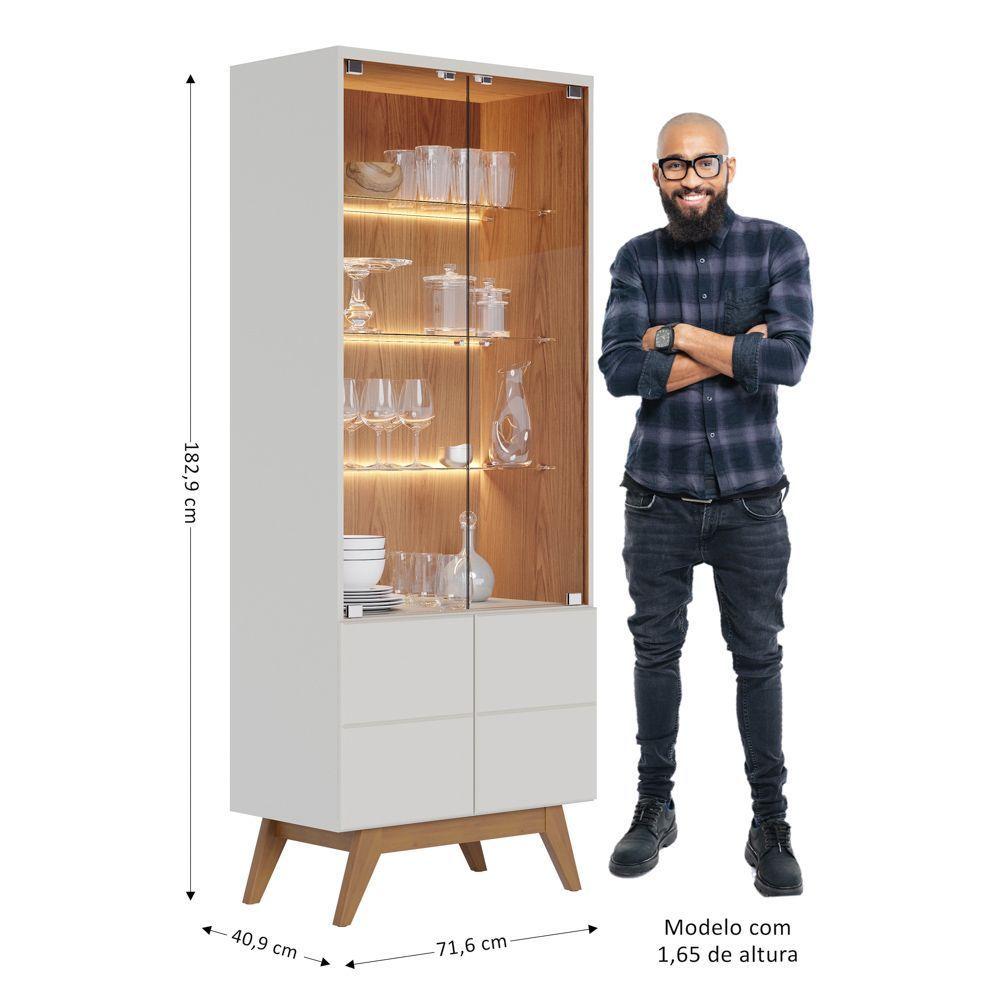 Cristaleira Portas De Vidro Rebeca E Espelho Adnet 54cm C05 Off White/freijó - Mpozenato