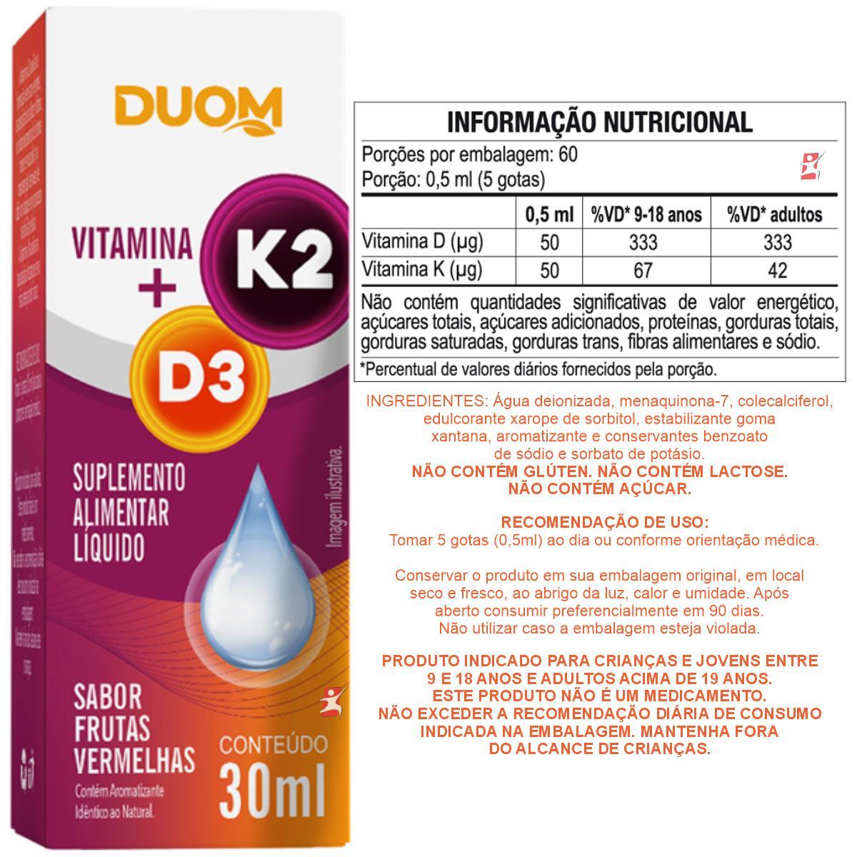 Miniatura Vitamina D3 + K2 Em Gotas 30 Ml Frutas Vermelhas - Duom