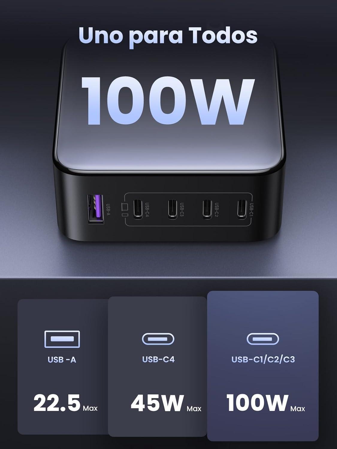 Fonte Carregador De Parede Ugreen 100W 5 Em 1