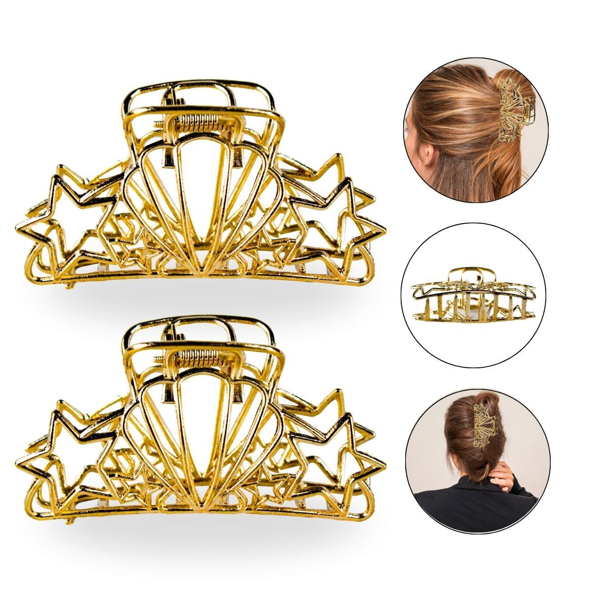 Miniatura Kit 2 Presilha Prendedor Cabelo Concha Estrela Dourada Metal