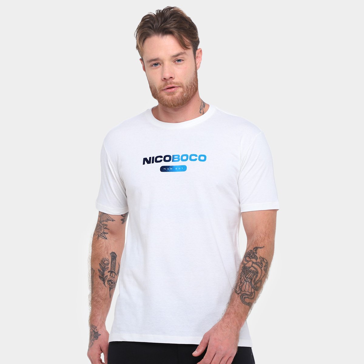 Miniatura Camiseta Nicoboco Slim Fit Panteao Masculina Off White - G