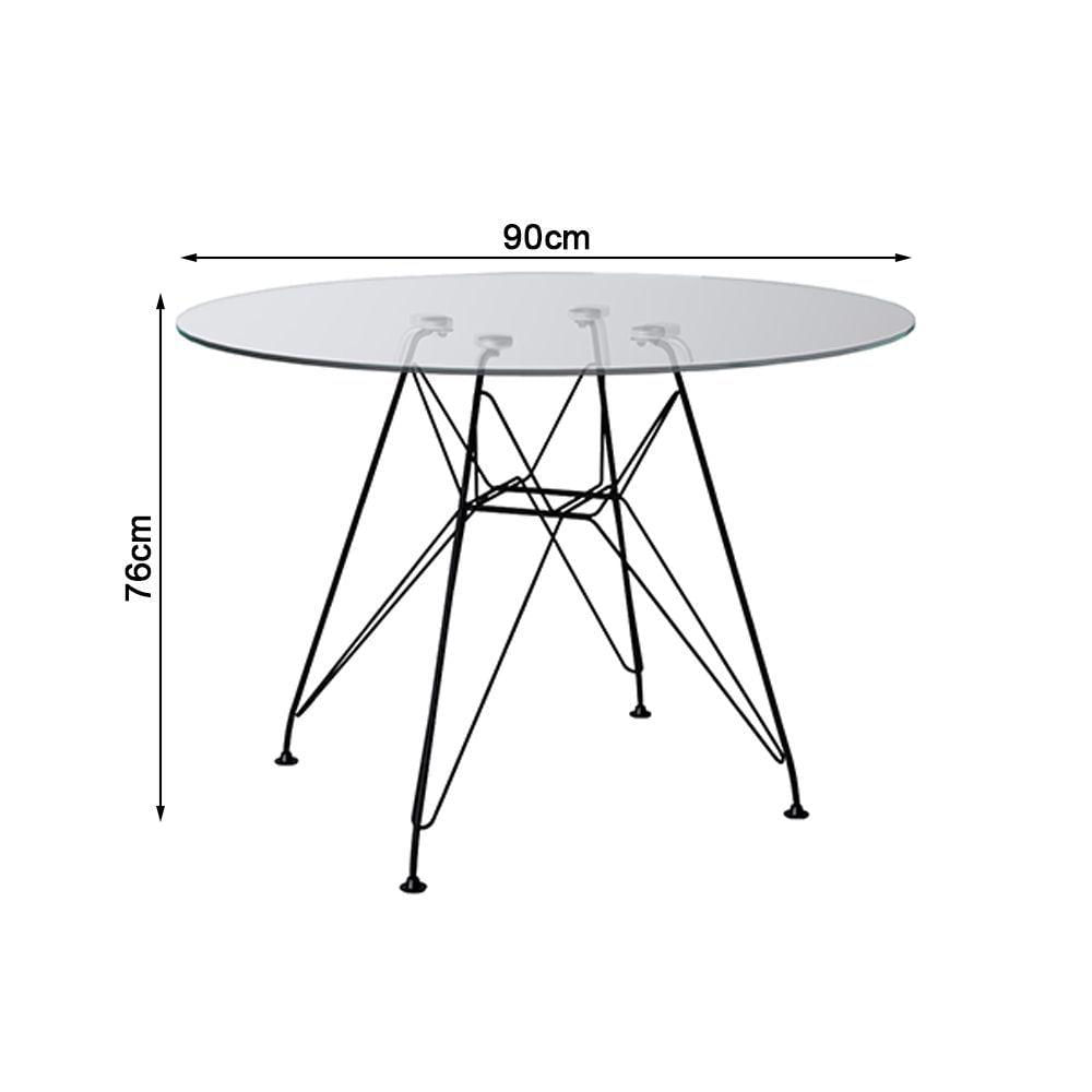 Miniatura Mesa De Vidro Redonda 90Cm Com 4 Poltronas Brancas Ferro Preto Branco