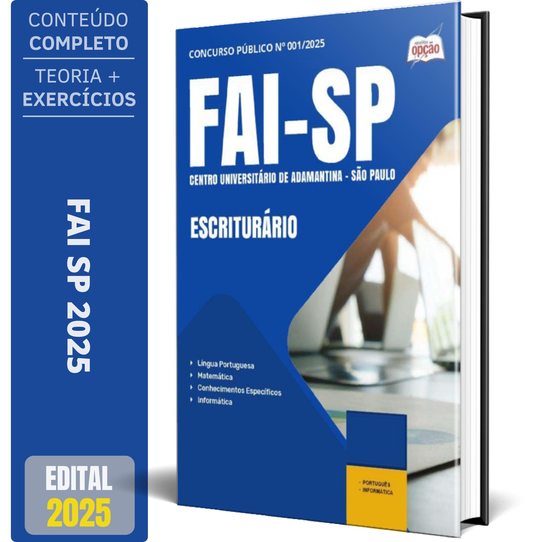 Miniatura Apostila Concurso Fai Sp 2025 - Escriturário