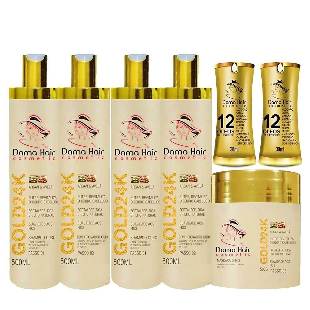 Miniatura Combo Kit Gold 24K Dama Hair Reconstrução Capilar (7 Itens)