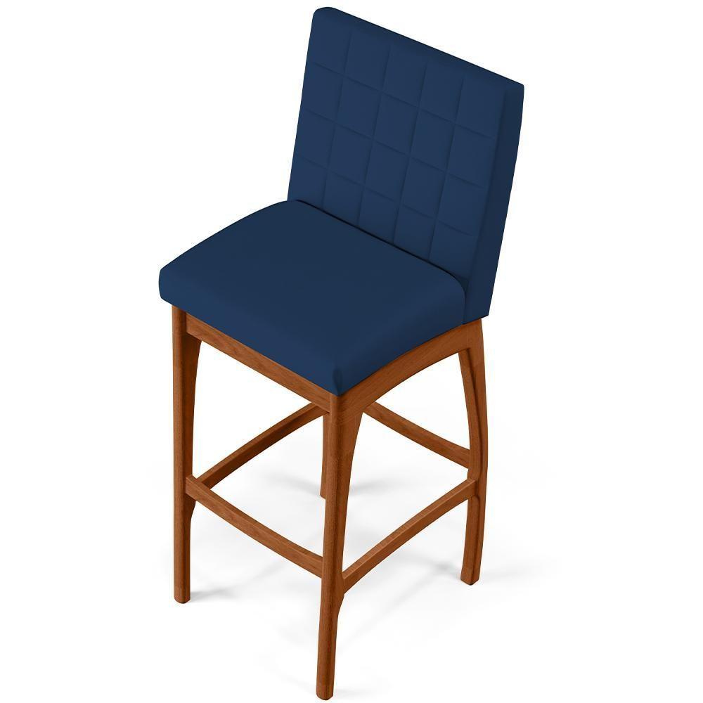 Banqueta Alta Cozinha Mila B04 Suede Azul Marinho